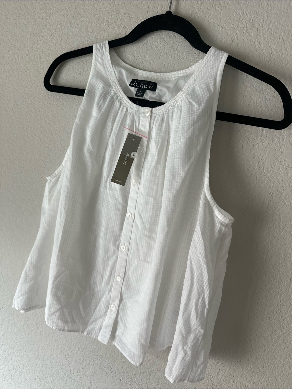 J. Crew White Windowpane Sleeveless Button-Front Cotton Top size Small